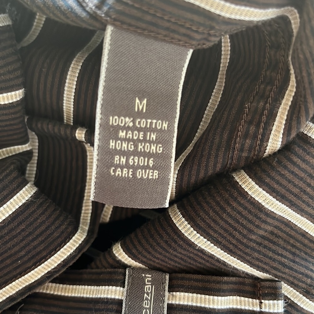 Cezani mens button down collar shirt size medium black brown tan stripes - Picture 11 of 12